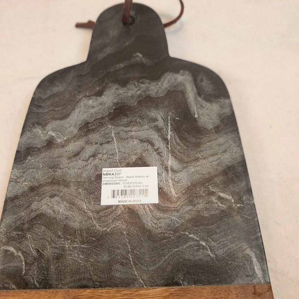Serving Board Black Marble Sheesham Wood Leather Cord‎ Charcuterie Cutting Tray